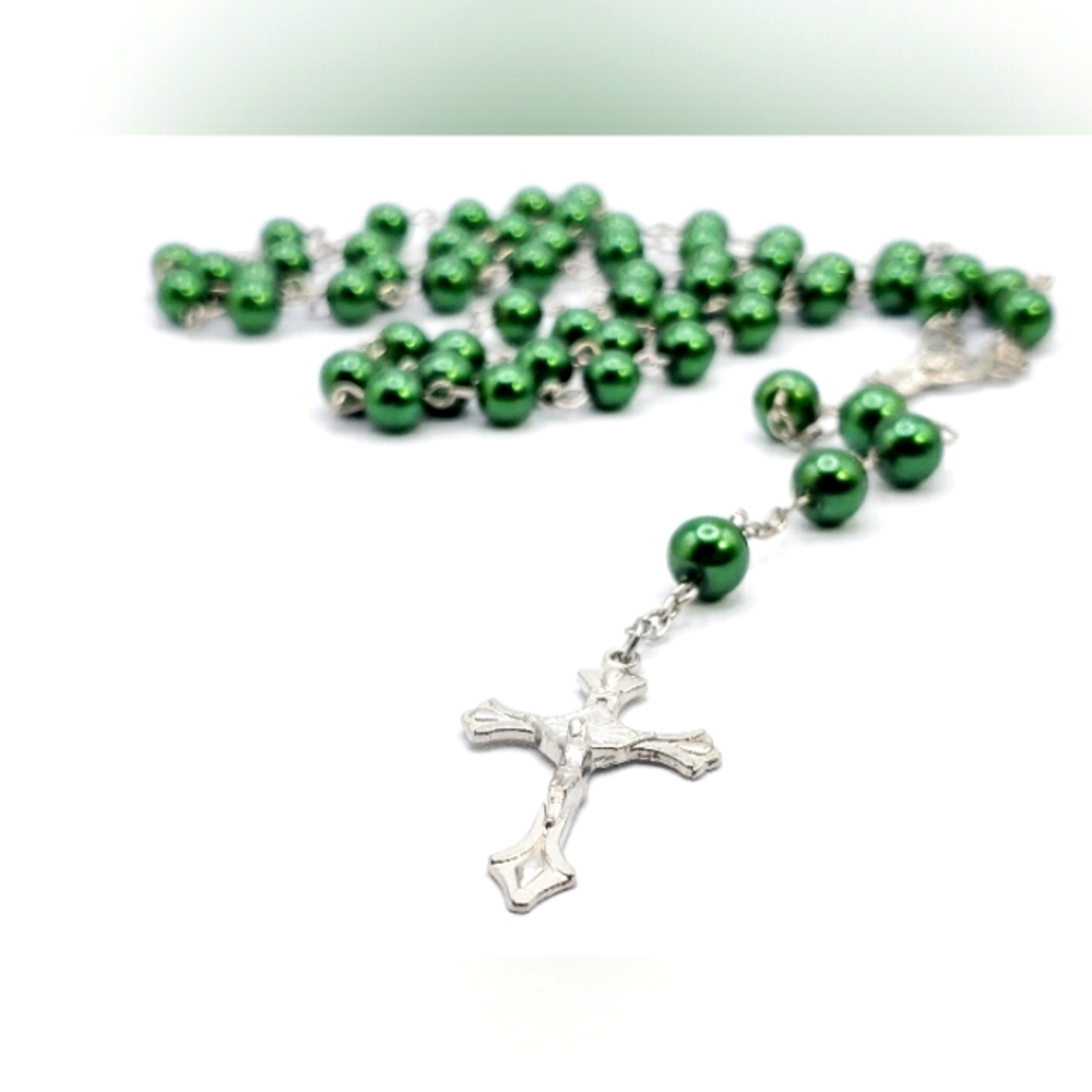 Dark green rosary, prayer beads, rosary necklace, religious accessories …
